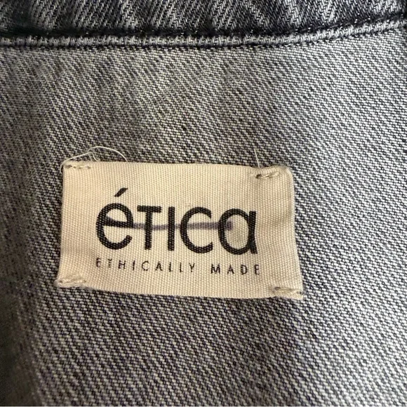 Etica Grey Denim Shirt Dress long sleeves size XS - Picture 7 of 11